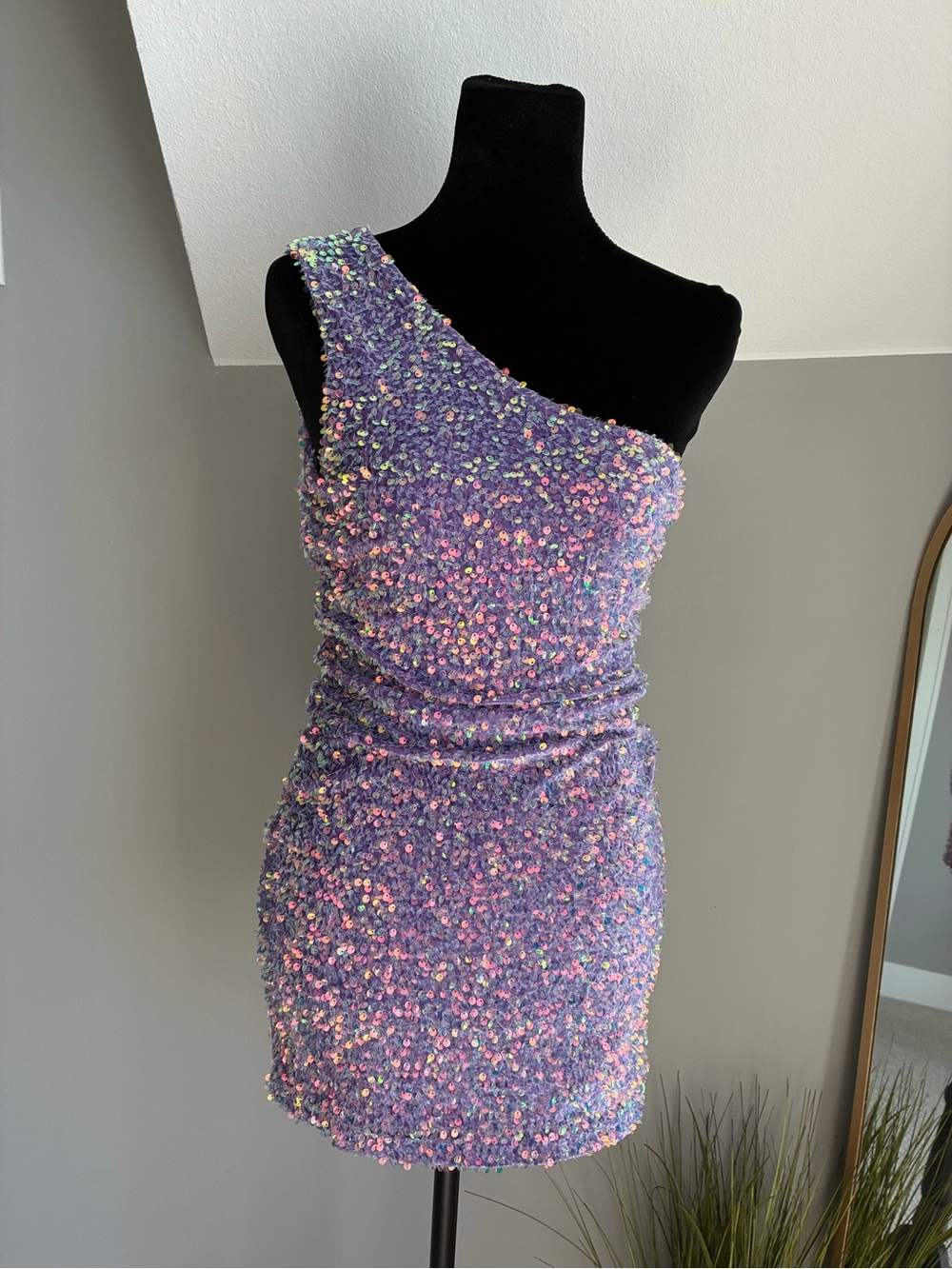 Sequin One-Shoulder Purple Party Dress